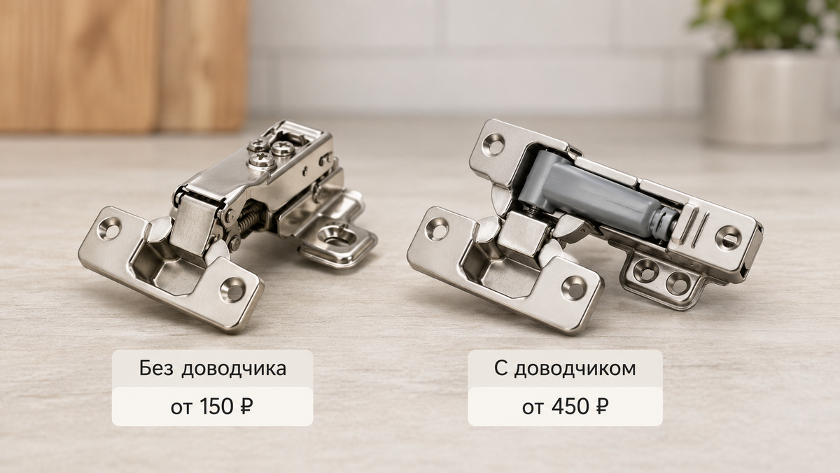 Кухонный шкаф с открытой дверцей, демонстрирующий петли