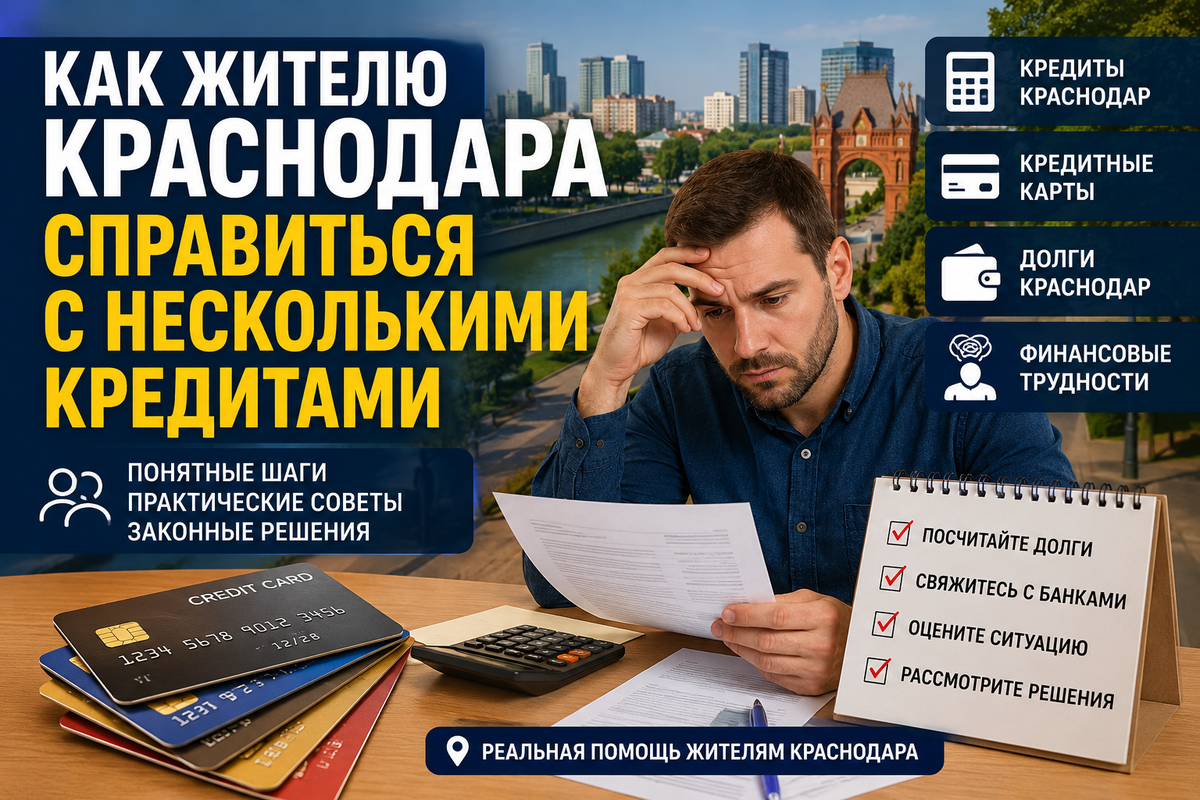 Несколько кредитов и кредитных карт могут превратиться в серьезную нагрузку на семейный бюджет. В этой статье рассказываем, что делать жителю Краснодара при росте задолженности, каких ошибок избегать, как действовать при финансовых трудностях и какие законные способы решения проблемы существуют. Кредиты Краснодар, кредитные карты, долги Краснодар, финансовые трудности — разбираем простыми словами.