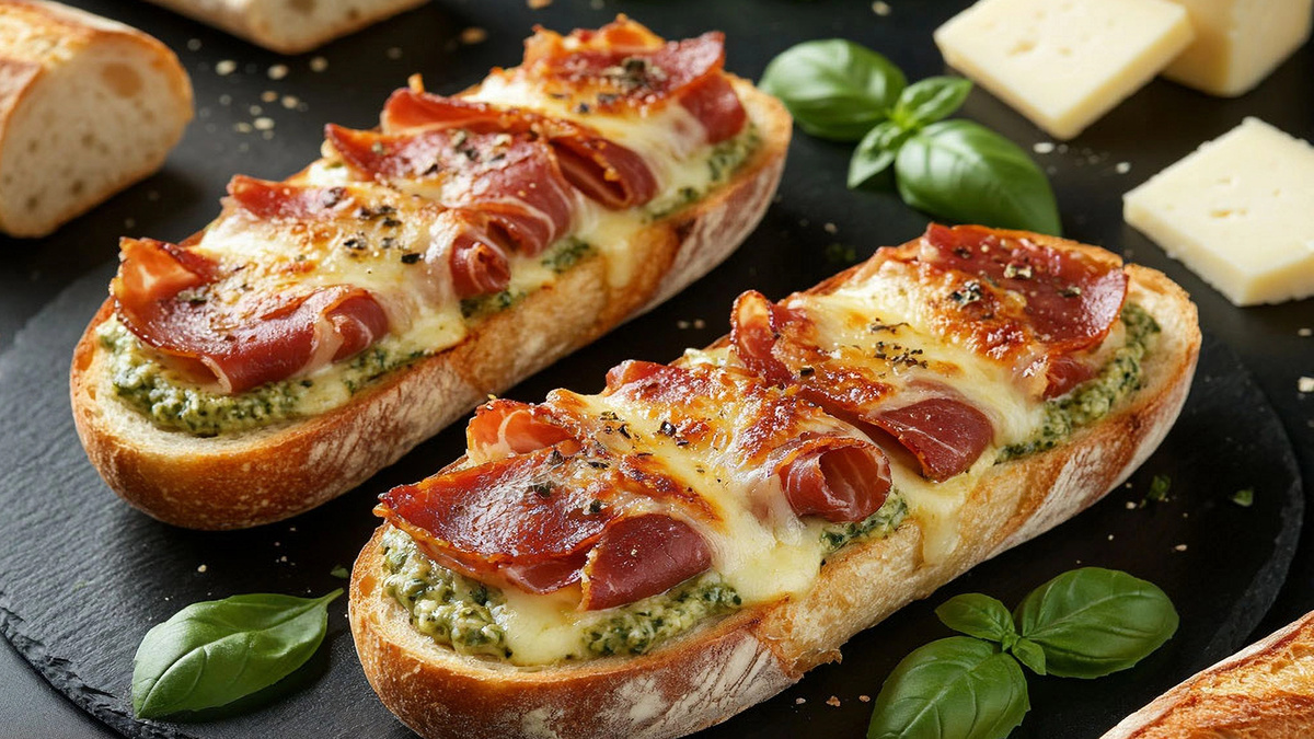 Бутерброды с грудинкой и сыром в духовке