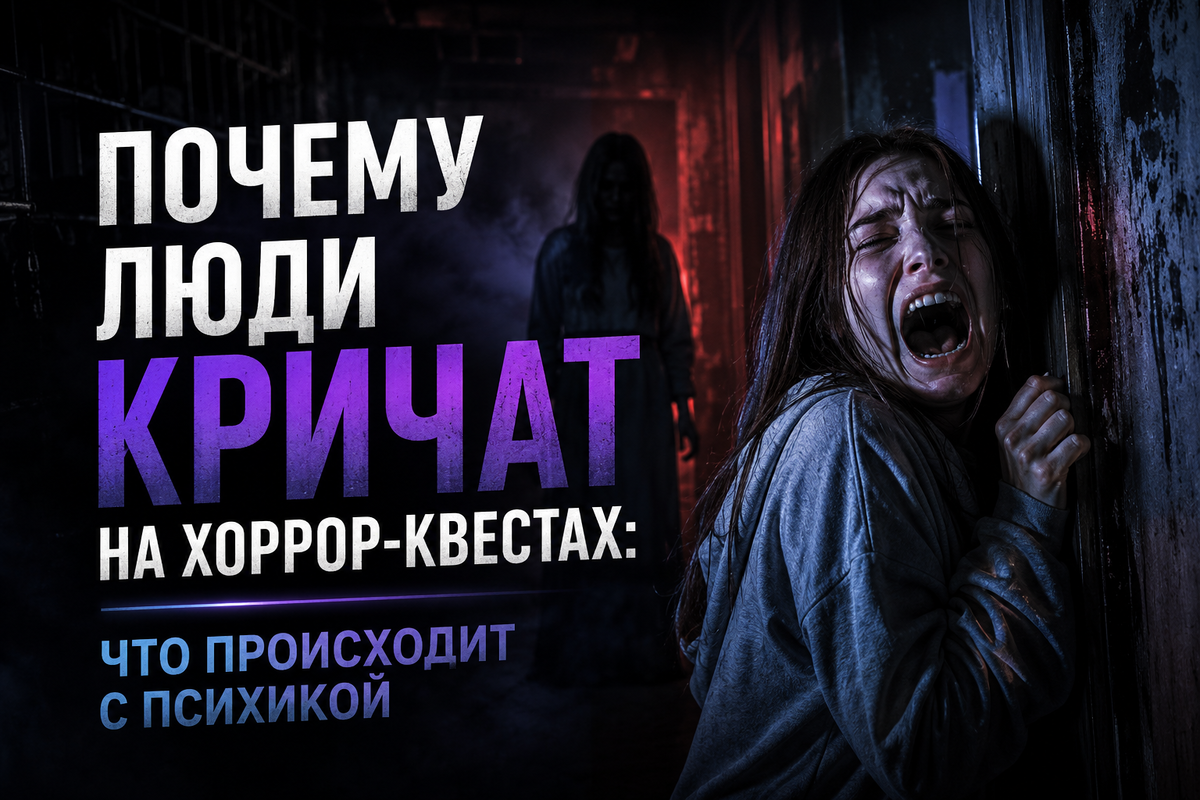 Почему даже взрослые люди кричат на страшных квестах? Разбираемся, как мозг реагирует на страх, зачем нужен крик и почему хоррор-квесты кажутся такими реалистичными.