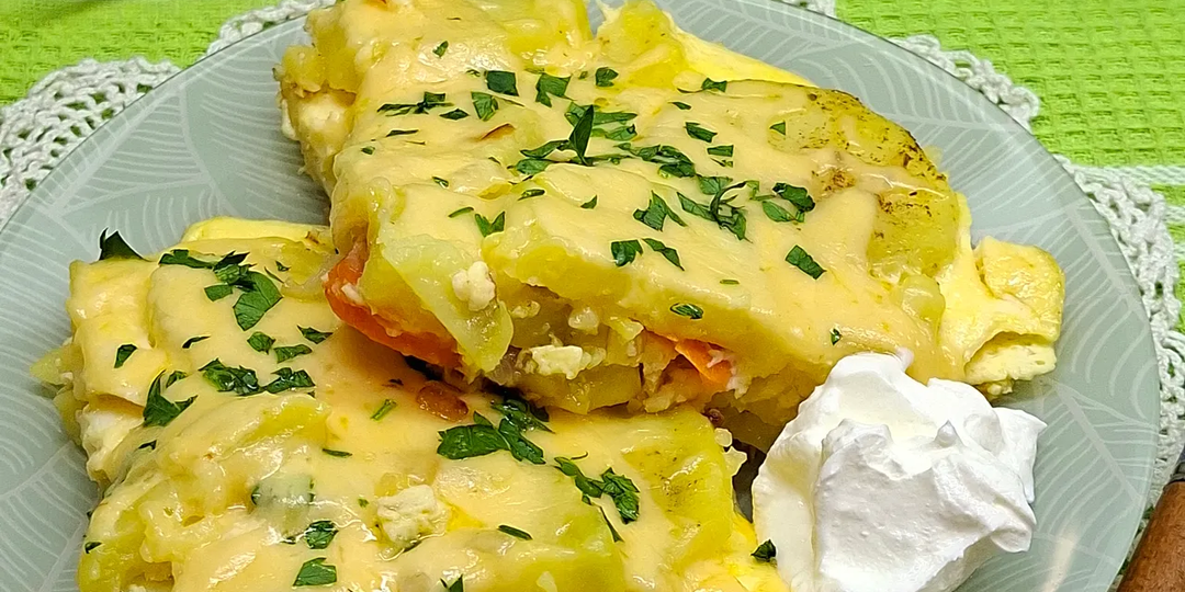 Омлет с картофелем на сковороде