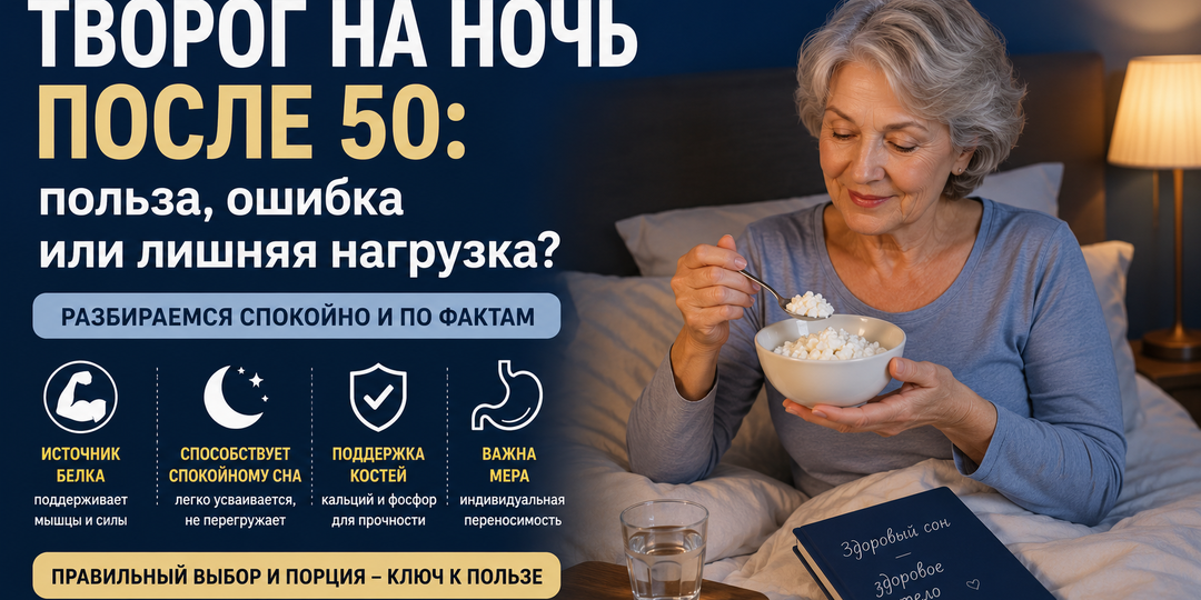 Творог на ночь после 50: польза, ошибка или лишняя нагрузка?