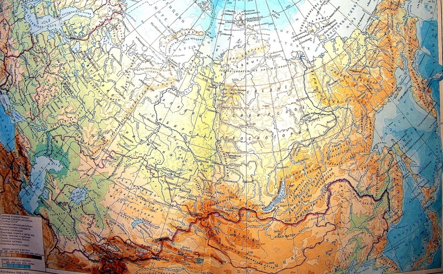 Карта СССР и МНР, физическая. Яндекс карты.