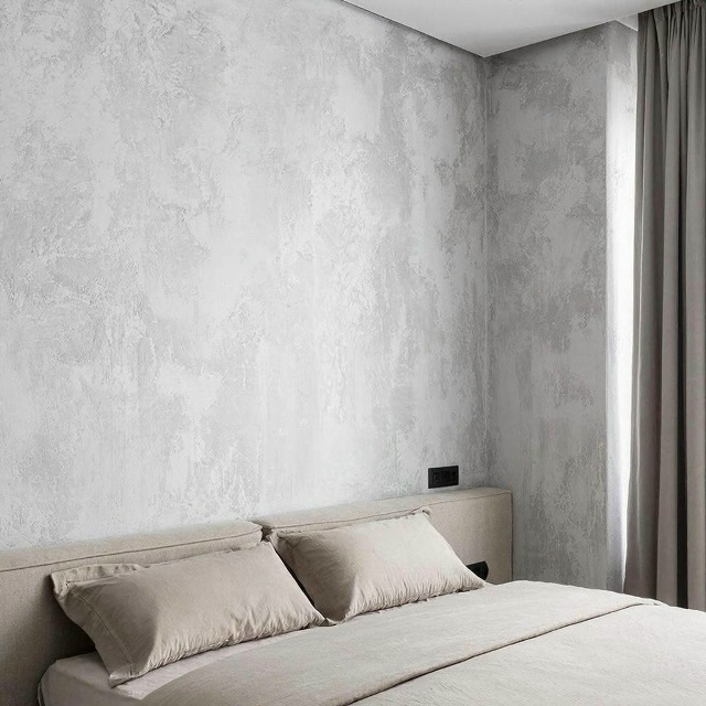 Спальня в стиле Loft, стены под бетон из декоративной штукатурки
