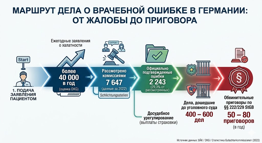 (График 1. Этапы прохождения жалоб на врачебную ошибку от первичного заявления до приговора)