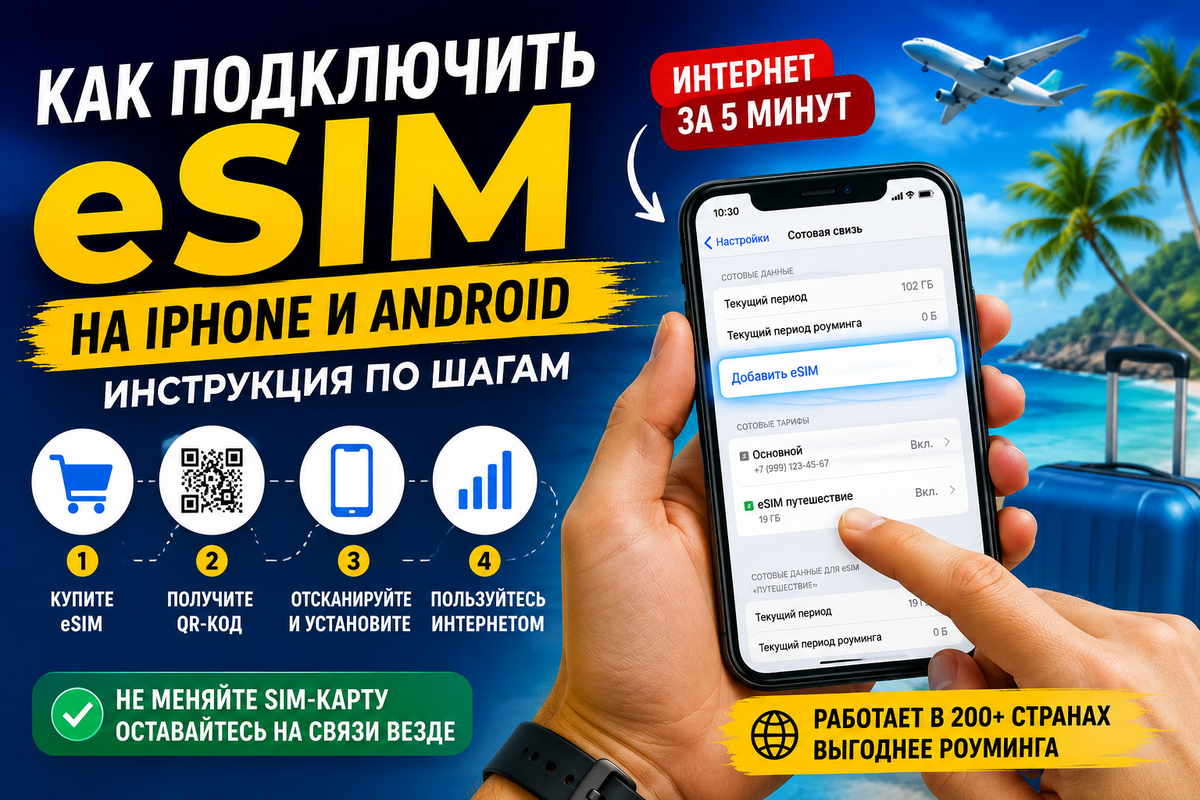 Как подключить eSIM на iPhone и Android перед поездкой за границу