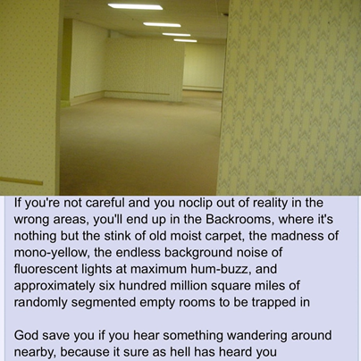 Оригинал изображения и текста к крипипасте The Backrooms