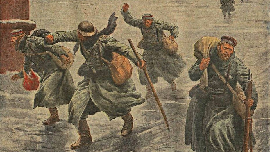     Немецкие дезертиры, бегущие в Голландию. 1917 г. фрагмент.   
(cc) Bibliothèque nationale de FranceGallica