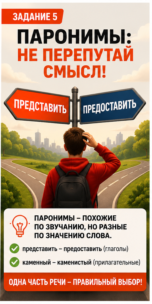Задание 5 ЕГЭ по русскому языку - ПАРОНИМЫ.