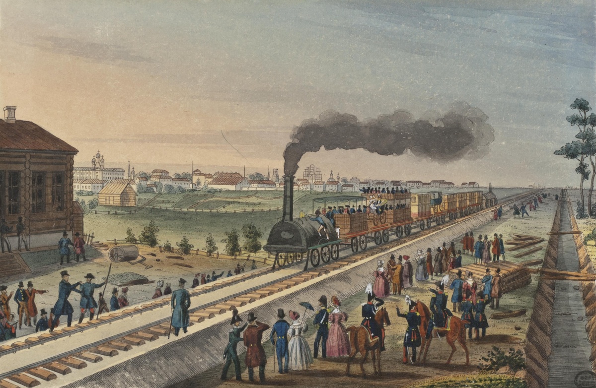Царскосельская железная дорога. Раскрашенная литография. 1837