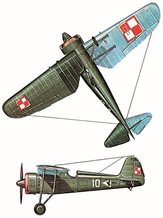 PZL. Р.11с 113-й эскадрильи 1-го полка польских ВВС, Варшава, сентябрь 1939 г. Двигатель: 560-сильный радиальный «Меркьюри» VS26, выпущенный заводом «Шкода». Площадь крыльев: 10,72 м (35 футов 2дюйма). Длина: 7,55 м (24 фута 9 1/4 дюйма). Высота: 2,85 м (9 футов 4 1/4 дюйма). Максимальный взлетный вес: 1590 кг (3505 фунтов). Максимальная скорость:370 км/ч (230 миль в час) на высоте 4500 м (14760 футов). Практический потолок: 9500 м (31170 футов). Дальность полета: 810 км (503 мили). Вооружение: два 0,303-дюймовых пулемета «Виккерс» или 7,7-мм «Взор 37», расположенные по бокам фюзеляжа и по одному на каждом крыле (на некоторых моделях); по две 12,5-кг (27 1/2 фунта) бомбы под каждым крылом.