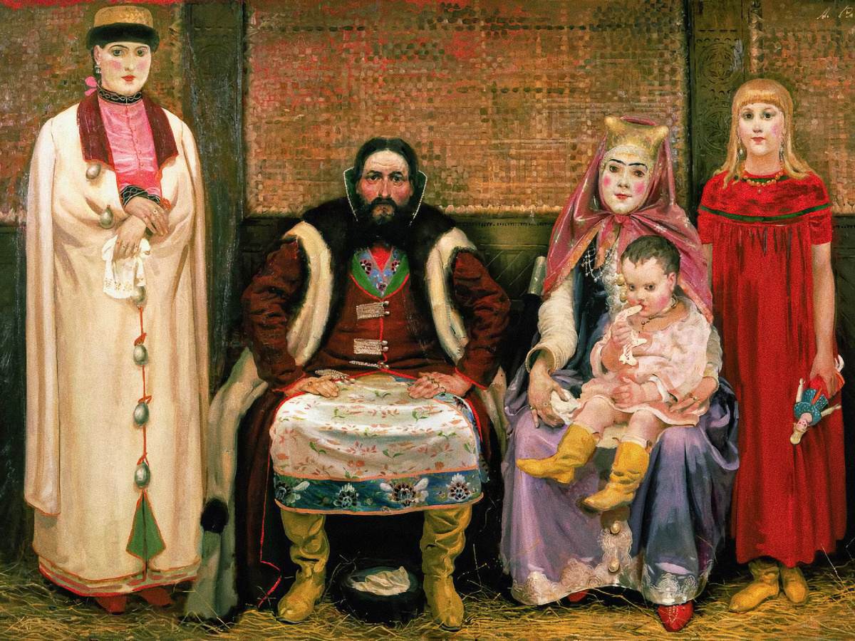 По Домострою Жена — полноправная хозяйка, а скромность женщины — норма. Фрагмент картины «Семья купца в XVII веке», Андрей Петрович Рябушкин, 1896 год