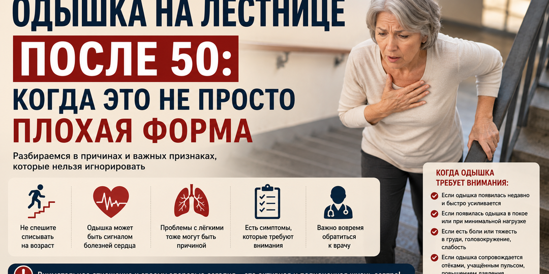Одышка на лестнице после 50: когда это не просто плохая форма?