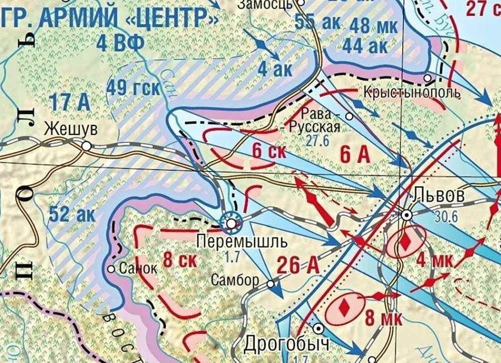    Карта боев в районе Перемышля. 22 июня - начало июля 1941 года.