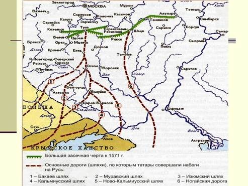 Карта с обозначением шляхов, по которым кочевники атаковали Московское царство. Из открытых источников