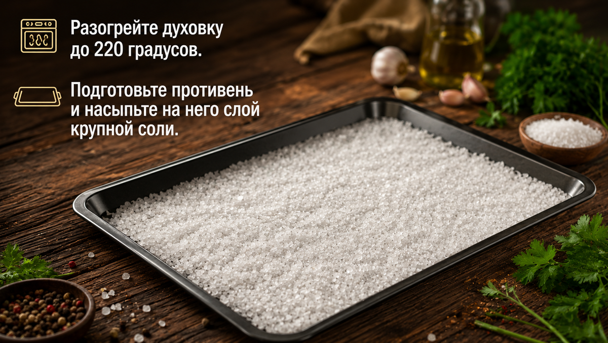 Подготавливаем прортивень с солью для запекания