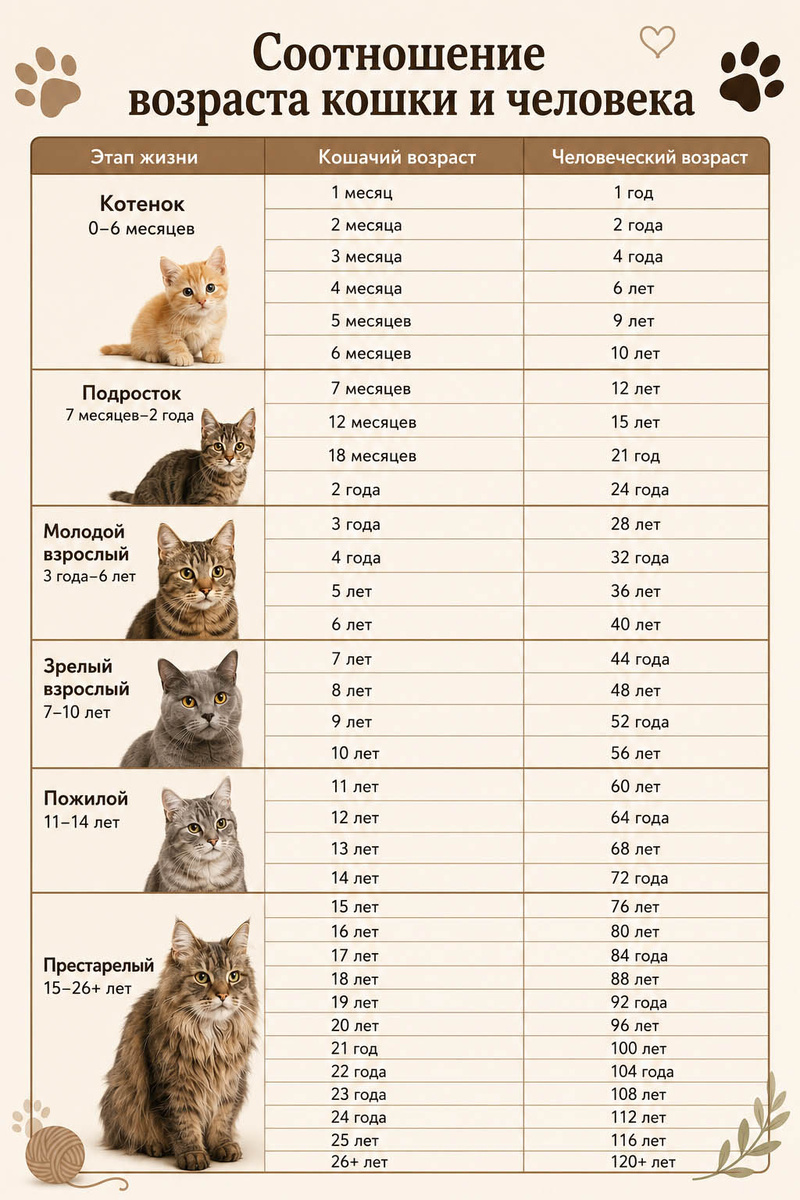 РБК Life📷Возраст кошки по человеческим меркам: таблица соответствия