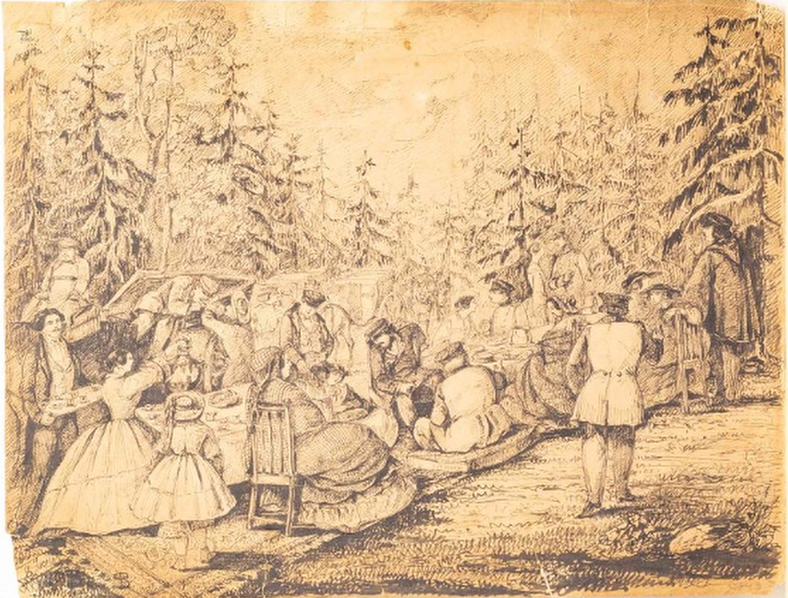 Петр Алексеевич Боборыкин, «Пикник в лесу», 1860 год. Из собрания Вологодского государственного историко-архитектурного и художественного музея-заповедника