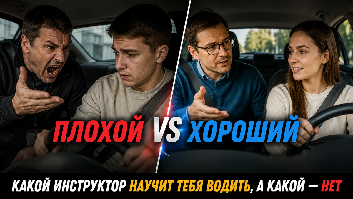 Два инструктора — злой и спокойный, разделённые экраном.