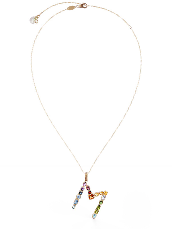 Кулон Dolce & Gabbana Rainbow Alphabet из желтого золота с топазом, аметистом, кварцем, цитрином, перидотом, турмалином, гранатом и жемчужиной