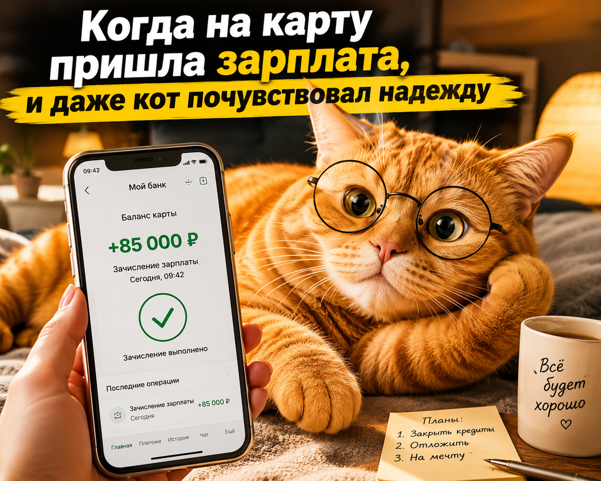 На экране появилась зарплата, и Персик наивно поверил, что теперь всё будет хорошо.