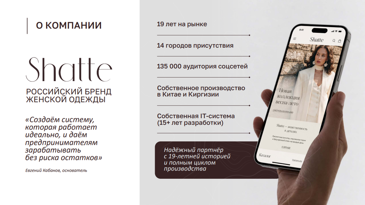 Франшиза сети розничных магазинов женской одежды и аксессуаров SHATTE