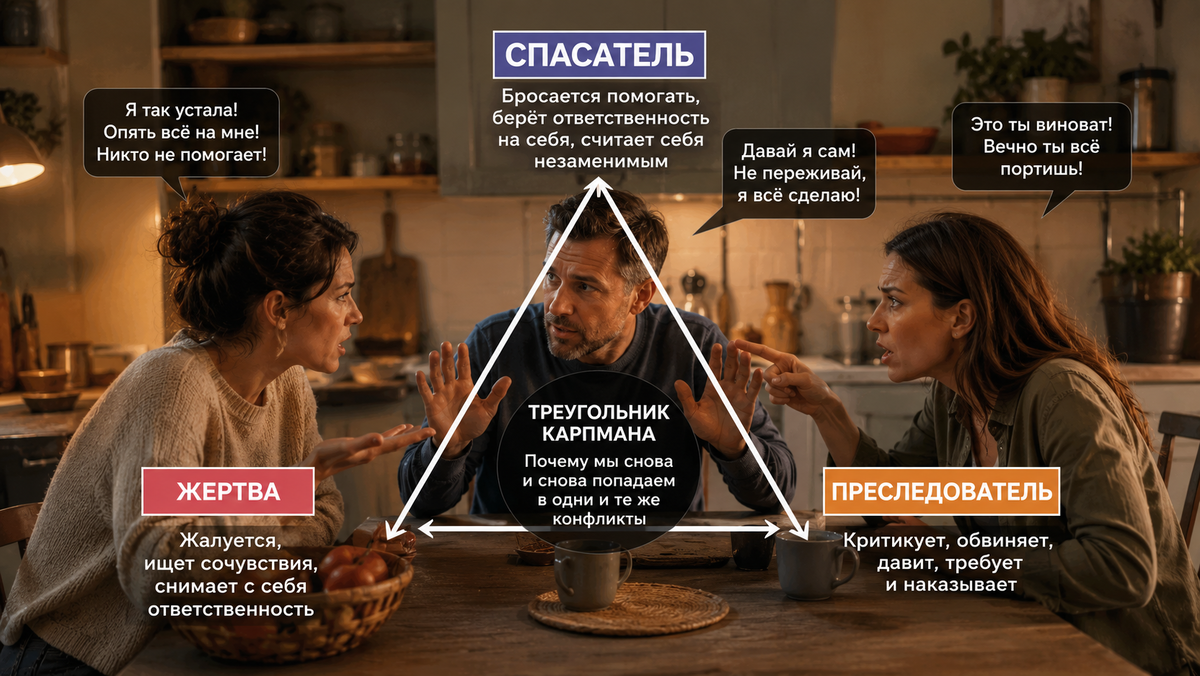 Треугольник Карпмана: что он означает на самом деле (Source: AI Generated)
