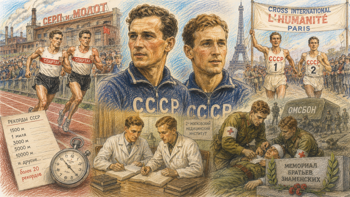 Иллюстрация. Братья Знаменские — легенды советского бега, врачи и герои своего времени.