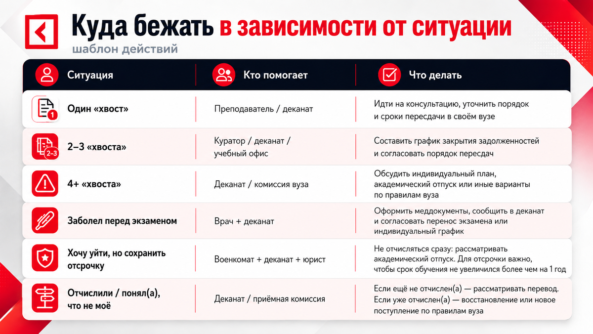 Куда обращаться, если появились «хвосты», болезнь перед экзаменом или риск отчисления.