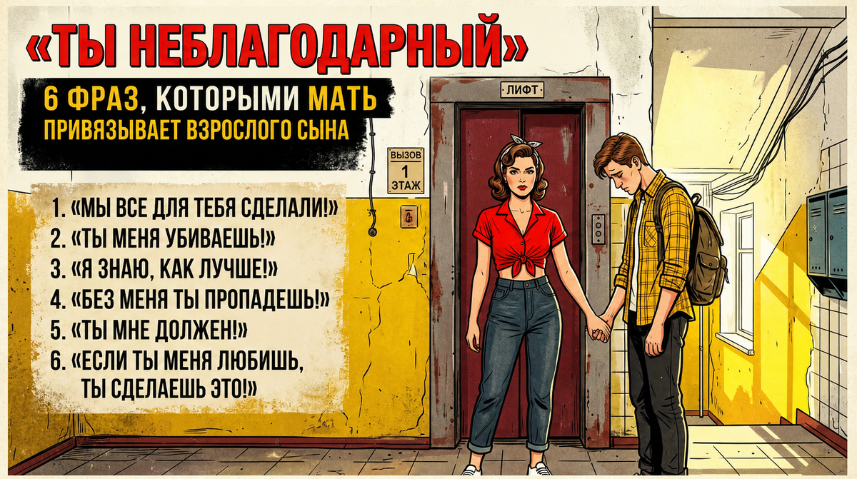 Мать привязывает взрослого сына