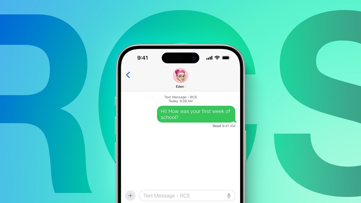   Close-up of an iPhone screen displaying an iMessage chat with Eden's avatar; green bubble text reads, 'Hi! How was your first week of school?'. Read receipt shows.