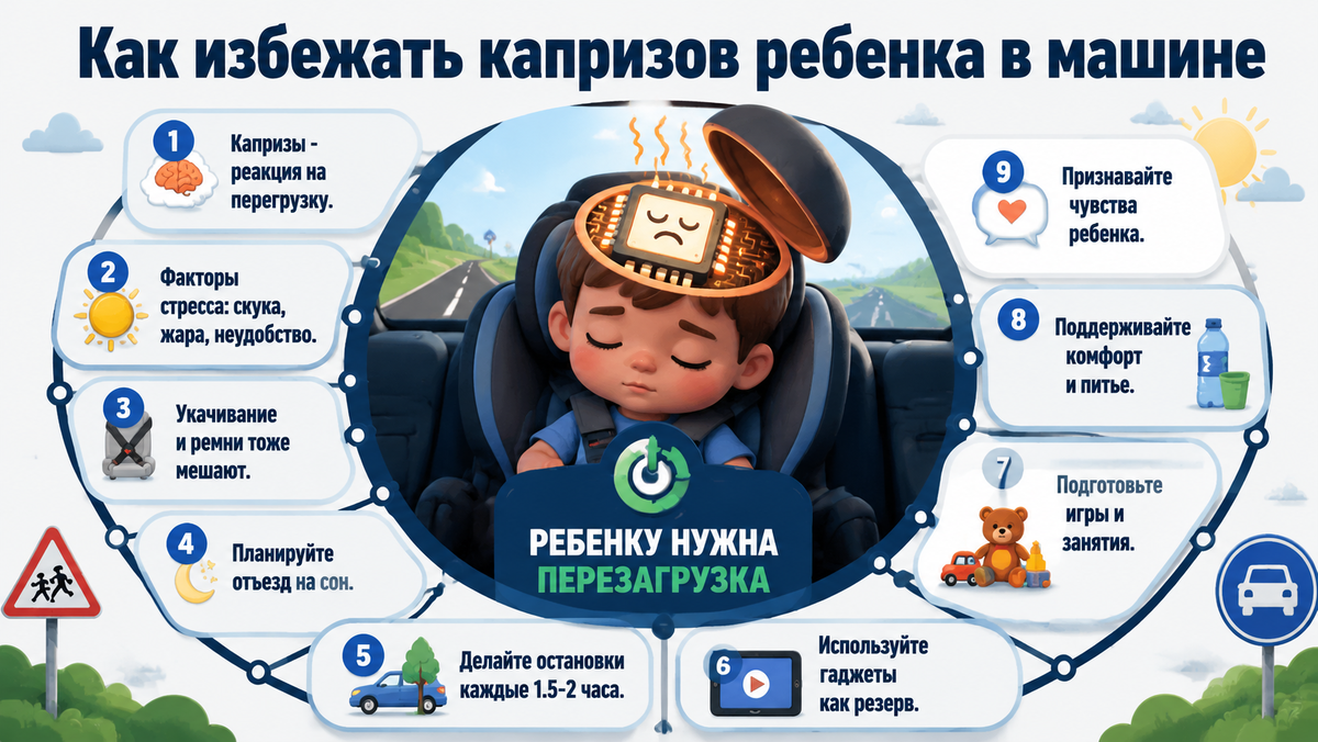 Как избежать капризов ребенка в машине  📷
