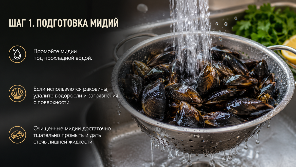 Подготовка мидий