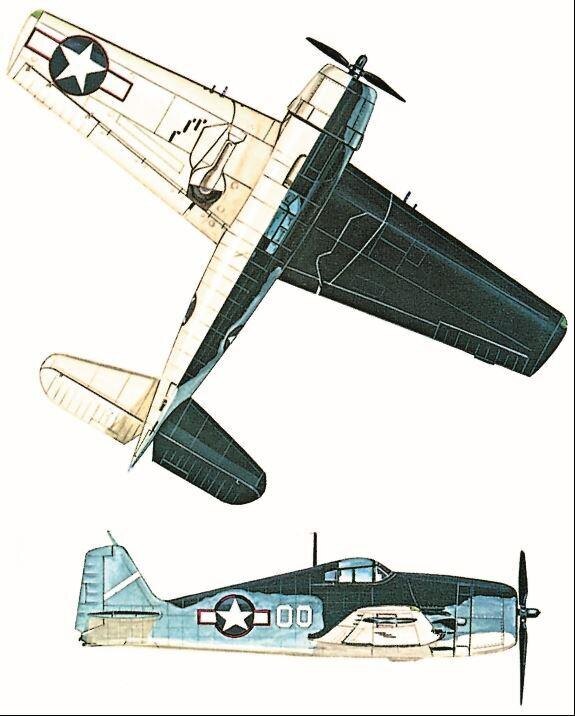 Истребитель Grumman Hellcat F6F-3, эскадрилья VF-9. Йорктаун, сентябрь 1943 года. Двигатель: 200-сильный Pratt and Whitney. Double Wasp" R-2800-10. Размах крыла: 13,06 м (42 фута 10 дюймов). Длина: 10,24 м (33 фута 7 дюймов). Высота: 4,39 м (14 футов 5 дюймов). Взлетный вес: 5643 кг (12441 фунт). Максимальная скорость: 604 км/ч (375 миль/ч) на высоте 5273 м (17300 футов). Практический потолок: 11369 м (37300 футов). Дальность полета: 1754 км (1090 миль). Вооружение: три 0,50-дюймовых пулемета Browning M-2 под каждым крылом.