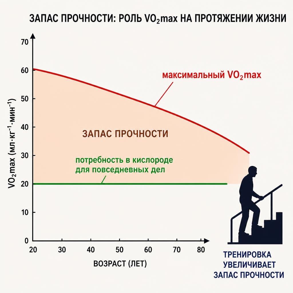 С возрастом VO₂max снижается — но тренировки помогают сохранить запас прочности
