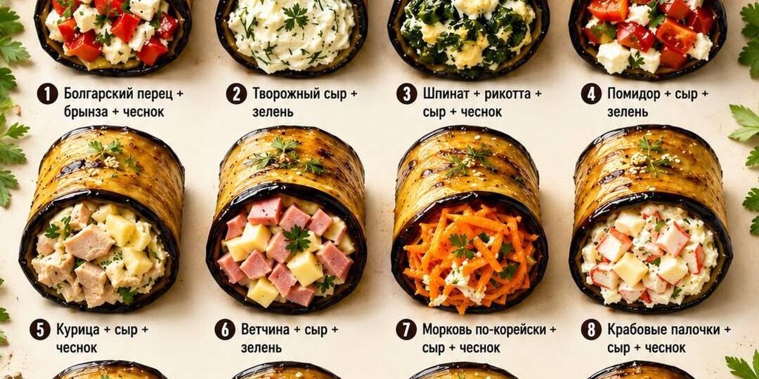🍆 Когда не знаете, какую закуску приготовить: шпаргалка по 12 вкусным начинкам для баклажанов