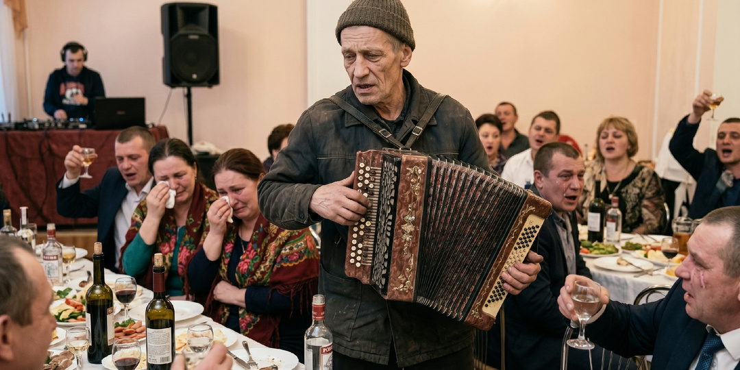 «Так, дед, хорош баянить. Это свадьба, а не похороны. Сворачивайся, не нагоняй тоску.» — сказал жених. А я встал и заиграл “Рябину”