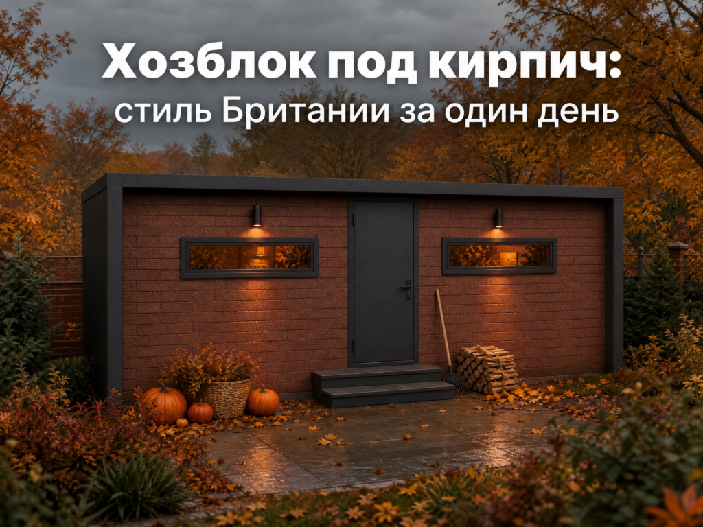    Пример облицовки хозблока плиткой Hauberk с текстурой английского кирпича. hozblock