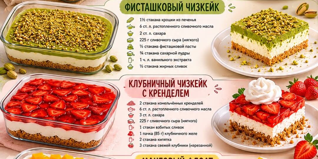🧁 Когда не знаете, чем удивить гостей: шпаргалка по 5 праздничным десертам без духовки