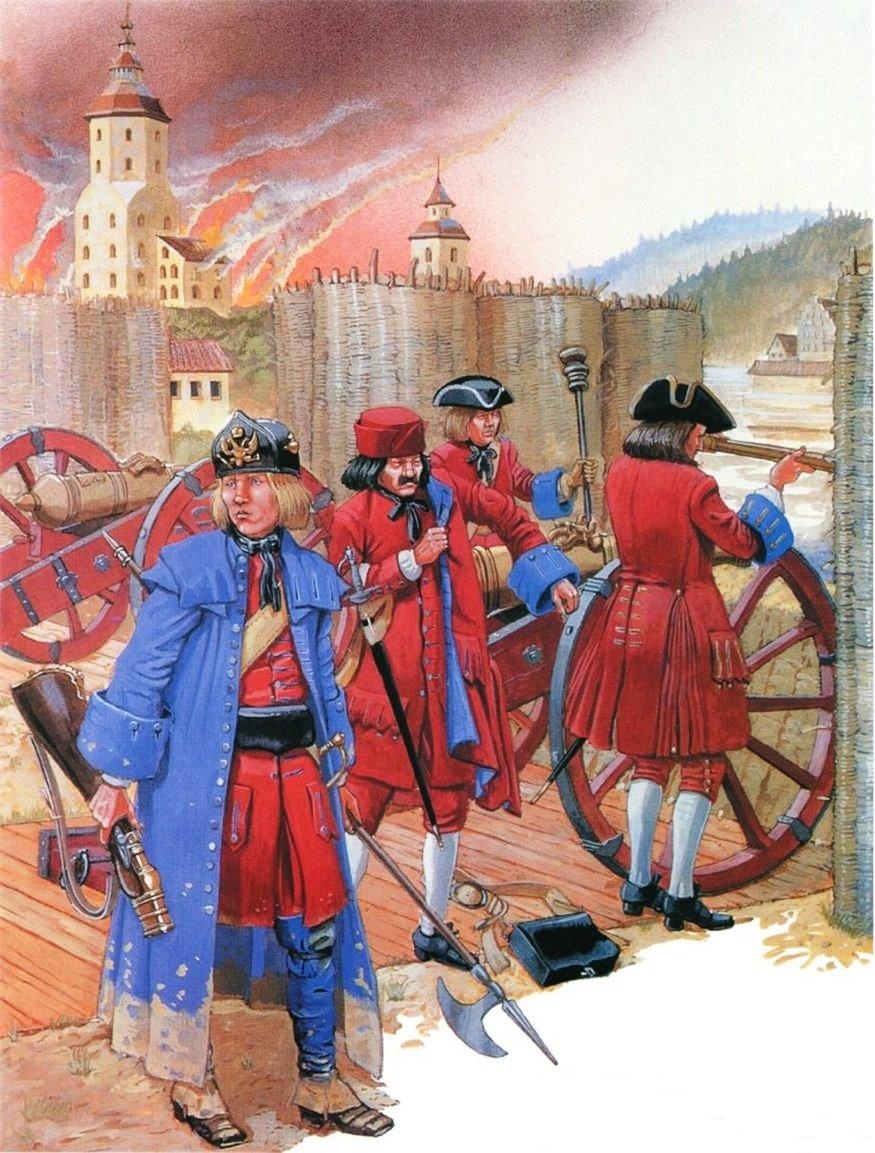Взятие Выборга, 1710 год. Русский артиллерийский полк: бомбардир, канониры и младший офицер. Художник - David Rickman. Ссылка: https://vk.com/historical_art Для справки: 23 (12 по старому стилю) июня 1710 года русской армией под командованием Петра Первого и адмирала Федора Апраксина была взята шведская крепость Выборг. Для справки: Астраханский пехотный полк (1708–1785/86) участвовал в осаде Выборга 1710 г. в составе главных сил корпуса Апраксина, выполняя задачи блокады и огневой поддержки. Для справки: Вологодский пехотный полк (1708–1790) также присутствовал под Выборгом, действуя на восточном фланге и обеспечивая связь между отрядами. Оба полка сыграли вспомогательную, но важную роль в успехе операции. Их участие подтверждается архивными документами и исследованиями по Северной войне (1700 - 1721). Ключевой источник — «Походный журнал 1710 года» (опубликован в Санкт-Петербурге в 1854 году). В записях журнала прямо зафиксировано, что Астраханский пехотный полк входил в состав осадного корпуса Ф. М. Апраксина. В журнале есть отметки о том, какие полки вели осадные работы, вели блокаду и участвовали в артиллерийской подготовке. На основе этих записей историки (в частности, М. М. Бородкин в работе «Двухсотлетие взятия Выборга», а также М. Васильев в исследовании «Осада и взятие Выборга русскими войсками и флотом в 1710 году») делают вывод: полк не просто присутствовал в лагере, а активно задействовался в ключевых этапах осады. В «Походном журнале» Апраксина за апрель – июнь 1710 года Вологодский полк упомянут среди частей, которые стояли «у Выборга на восточной стороне» — то есть контролировали дорогу на Финляндию, перекрывали пути подхода подкреплений к шведскому гарнизону.