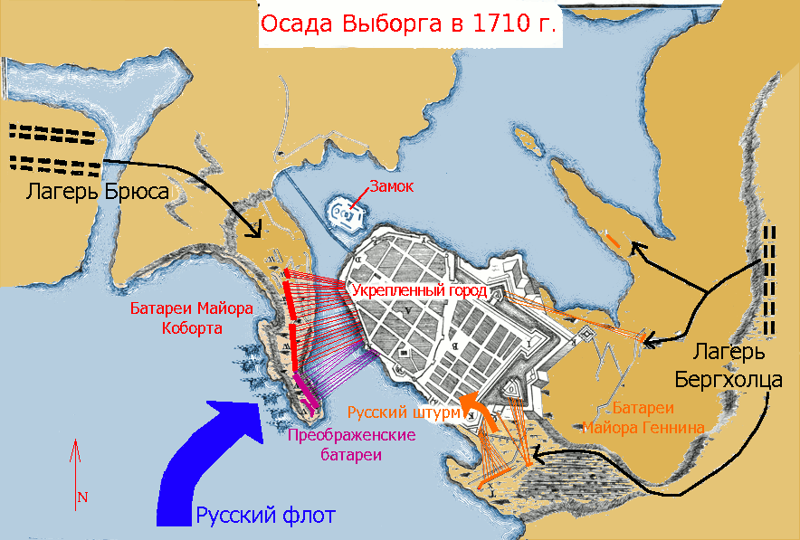 Карта осады Выборга. 1710 год. Ссылка: https://ru.wikipedia.org/wiki/Осада_Выборга_(1710)?ysclid=mqqu8caf8l652189358 Для справки: 23 (12 по старому стилю) июня 1710 года русской армией под командованием Петра Первого и адмирала Федора Апраксина была взята шведская крепость Выборг. Для справки: Астраханский пехотный полк (1708–1785/86) участвовал в осаде Выборга 1710 г. в составе главных сил корпуса Апраксина, выполняя задачи блокады и огневой поддержки. Для справки: Вологодский пехотный полк (1708–1790) также присутствовал под Выборгом, действуя на восточном фланге и обеспечивая связь между отрядами. Оба полка сыграли вспомогательную, но важную роль в успехе операции. Их участие подтверждается архивными документами и исследованиями по Северной войне (1700 - 1721). Ключевой источник — «Походный журнал 1710 года» (опубликован в Санкт-Петербурге в 1854 году). В записях журнала прямо зафиксировано, что Астраханский пехотный полк входил в состав осадного корпуса Ф. М. Апраксина. В журнале есть отметки о том, какие полки вели осадные работы, вели блокаду и участвовали в артиллерийской подготовке. На основе этих записей историки (в частности, М. М. Бородкин в работе «Двухсотлетие взятия Выборга», а также М. Васильев в исследовании «Осада и взятие Выборга русскими войсками и флотом в 1710 году») делают вывод: полк не просто присутствовал в лагере, а активно задействовался в ключевых этапах осады. В «Походном журнале» Апраксина за апрель – июнь 1710 года Вологодский полк упомянут среди частей, которые стояли «у Выборга на восточной стороне» — то есть контролировали дорогу на Финляндию, перекрывали пути подхода подкреплений к шведскому гарнизону.