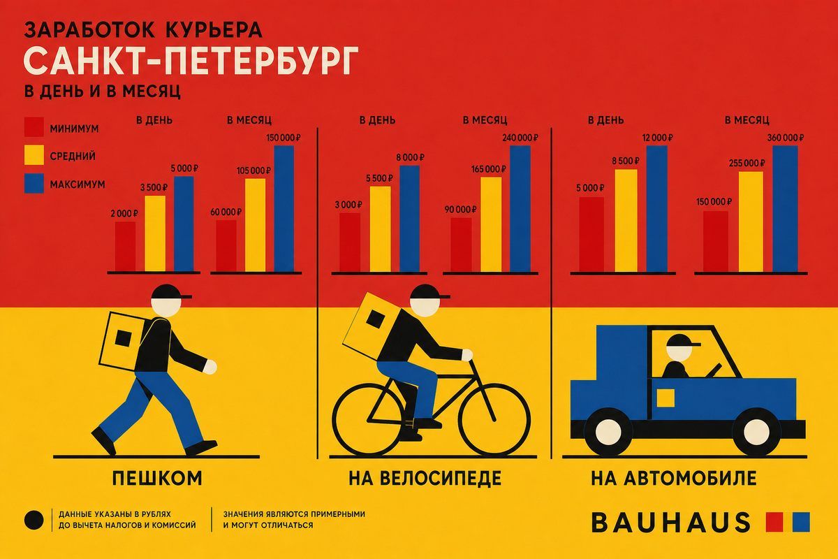 Сколько зарабатывают курьеры в СПБ в день и месяц