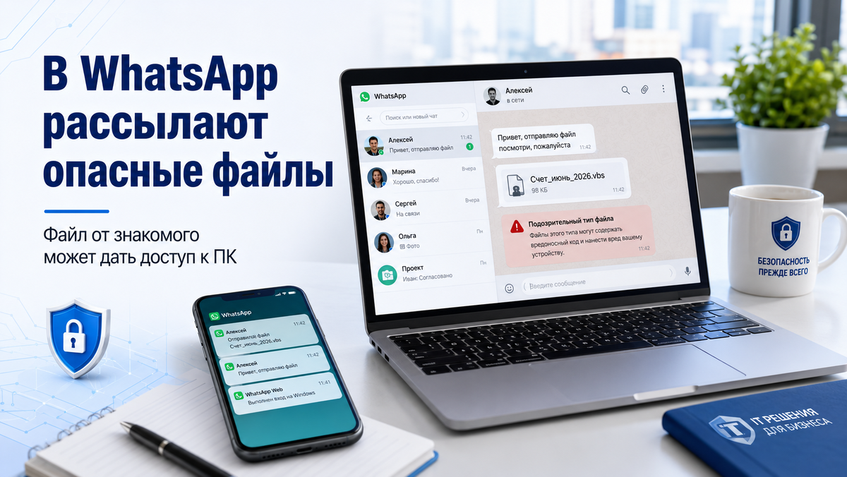 В WhatsApp рассылают опасные файлы для доступа к ПК.