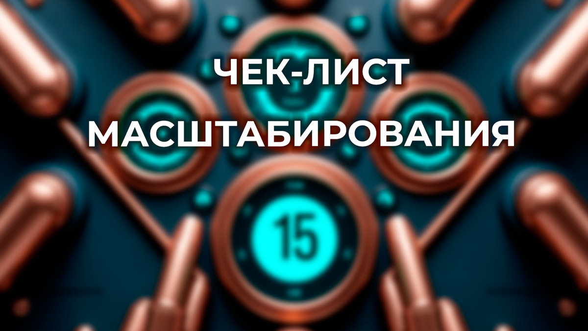 Панель мониторинга из матового металла и меди с круговыми индикаторами и шкалами, цифра «15» как счётчик, на тёмно-синем фоне. Игорь Понкратов — Архитектор систем.