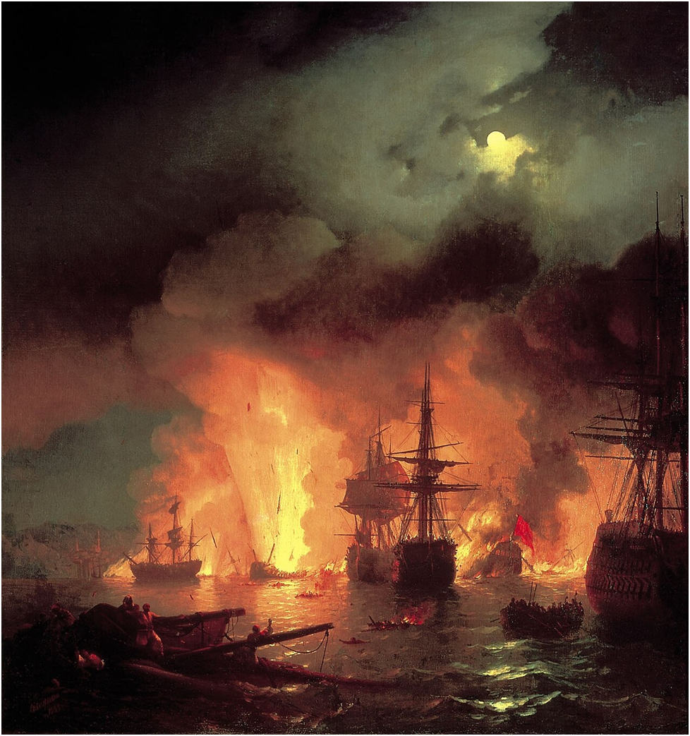1766, 24 июня (13 июня по старому стилю): В Санкт-Петербурге корабельным мастером Ульфовым спущен на воду 66-пушечный линейный корабль «Три Иерарха», или «Трех Иерархов». «Трёх Иерархов» на картине И. К. Айвазовского «Чесменский бой», 1848 год