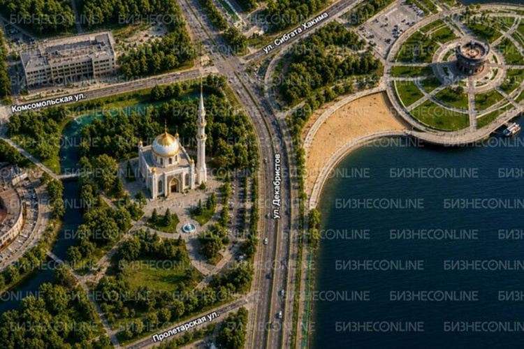    Как мечеть могла бы выглядеть на территории бывшего парка «Кырлай».   
Фото: «БИЗНЕС Online», сгенерировано chatgpt.com