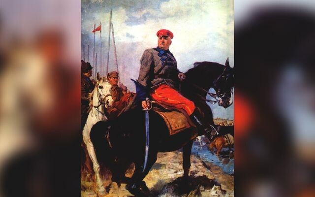    Репродукция портрета героя Гражданской войны Г. И. Котовского. Художник Константин Демьянович Китайка. 1948 год