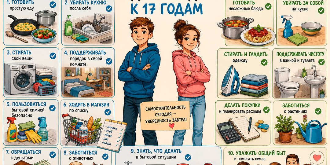 Что должен уметь подросток дома к 17 годам – мальчики, девочки и бытовая взрослая жизнь без мамы-спасателя