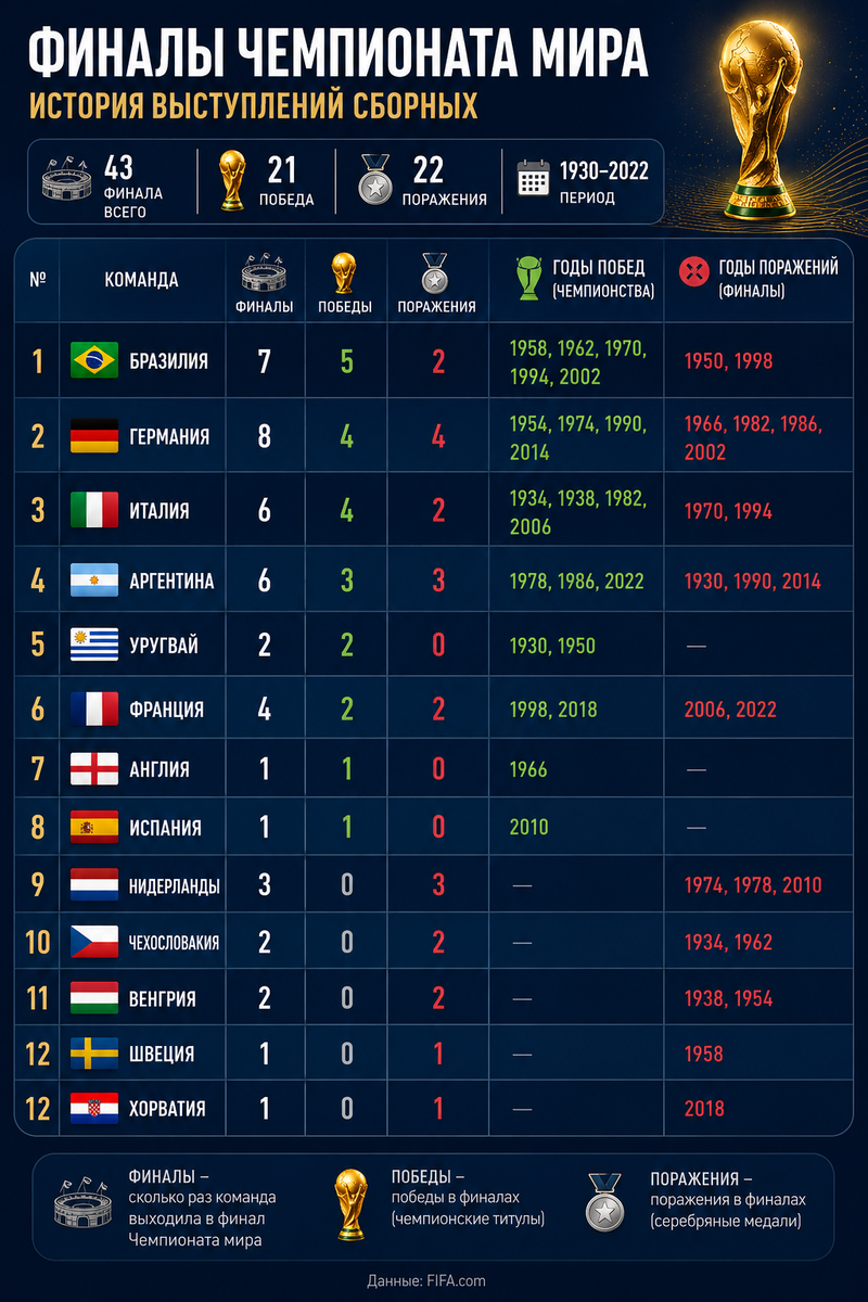 Статистика сборных в финалах чемпионатов мира по футболу