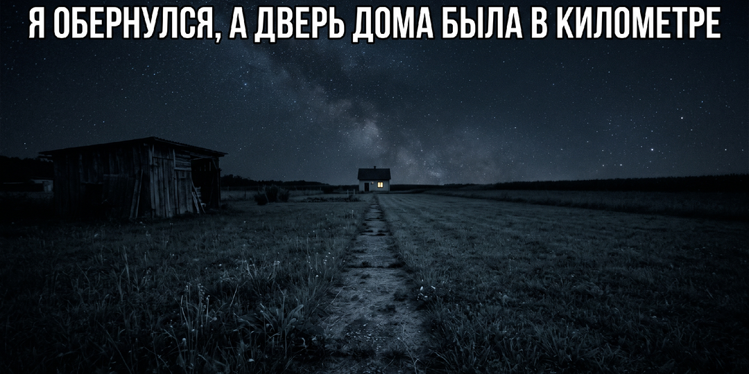Я вышел ночью на крыльцо. Обернулся, а дверь моего дома оказалась в километре от меня.